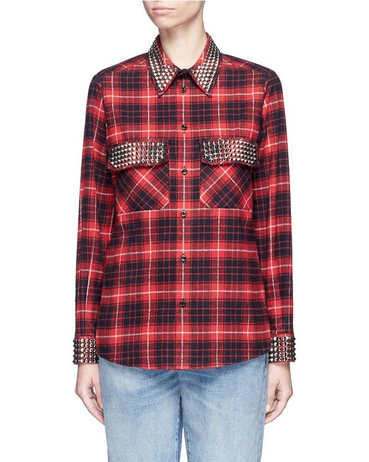 Gucci Studded Plaid Shirt in Red - Save 9% | Lyst