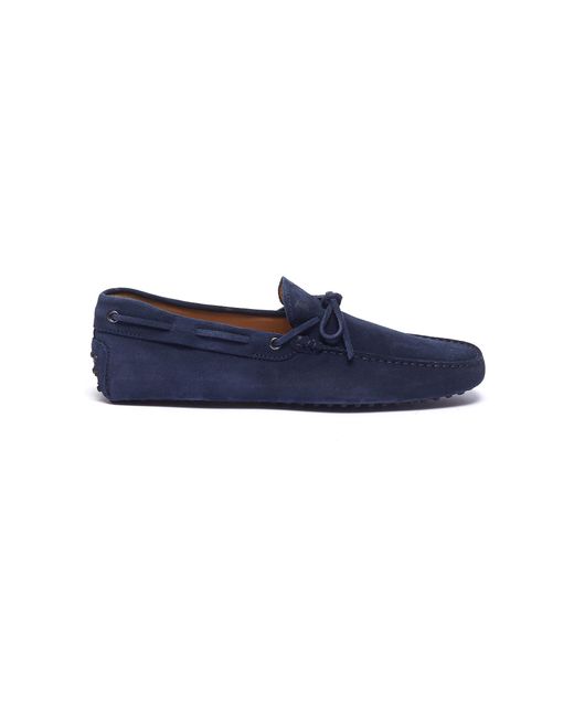 Tod's 'gommino' Tie Suede Driving Shoes in Blue for Men - Lyst