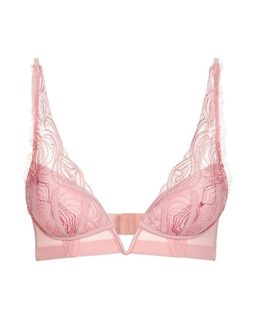 La perla Powder Pink Triangle V-bra With Lurex Embroidery in Pink | Lyst