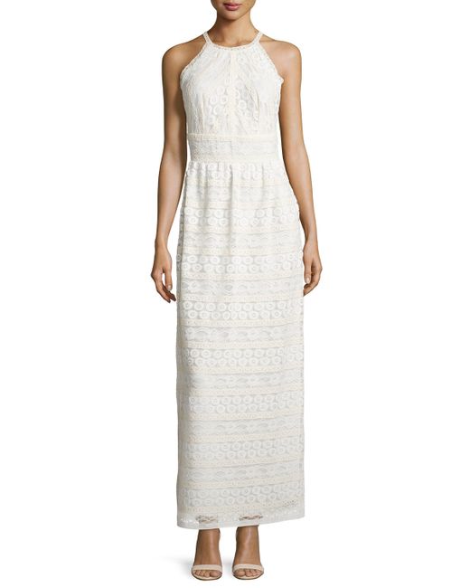 max studio two tone lace maxi dress in white lyst max studio two tone lace maxi dress in white lyst