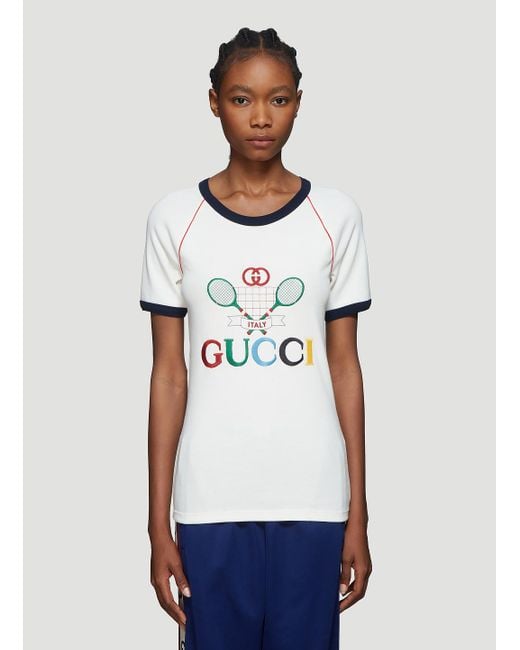 Gucci Cotton Tennis Logo T-shirt In White - Lyst