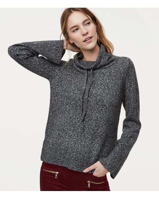 Loft Drawstring Neck Sweater in Gray Lyst