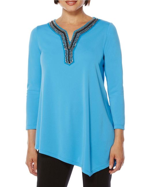 Rafaella Embellished Asymmetrical Top in Blue | Lyst