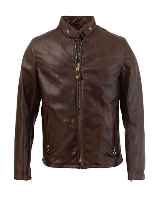 Schott nyc Leather Casual Racer Jacket in Brown for Men | Lyst