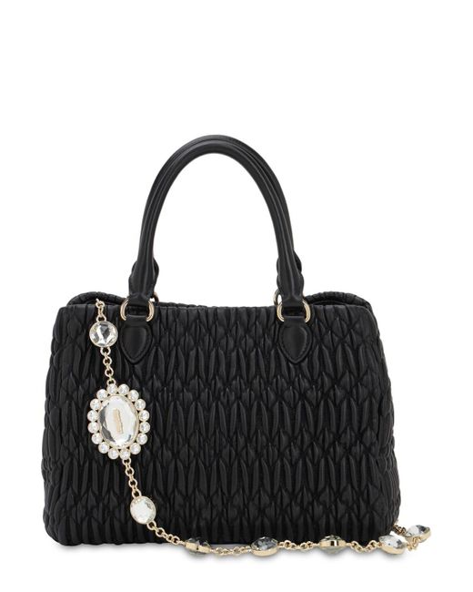 Miu Miu Satin Matelassé Leather Top Handle Bag in Black - Lyst