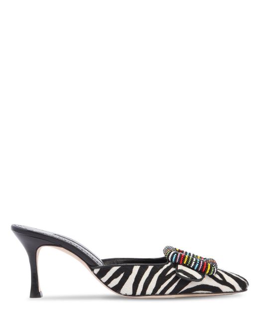 Manolo Blahnik 70mm Mafrisa Zebra Print Ponyskin Mules - Lyst