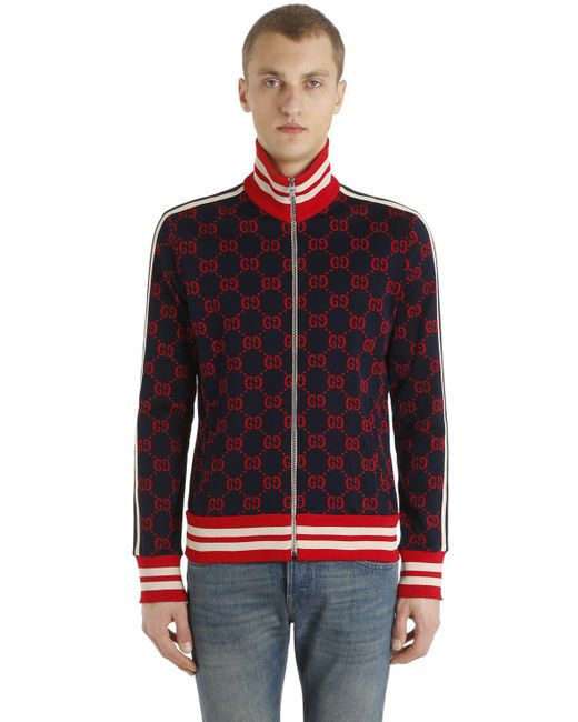 Gucci Gg Zipped Jacquard Track Jacket in Blue for Men Lyst