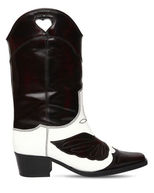 Ganni - Black 50mm Marlyn Shiny Leather Cowboy Boots - Lyst