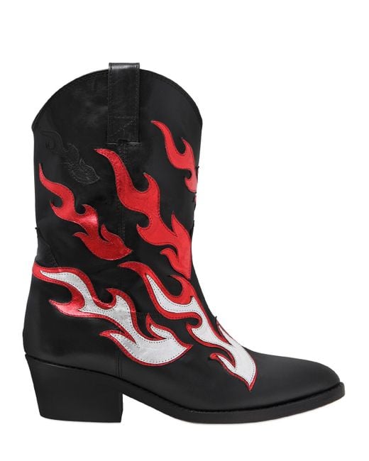 Chiara ferragni 50mm Flames Leather Cowboy Boots in Red | Lyst