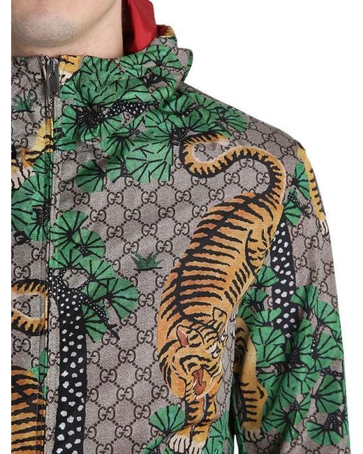 Gucci Tiger Print Nylon Jacquard Gg Jacket in Natural for Men | Lyst