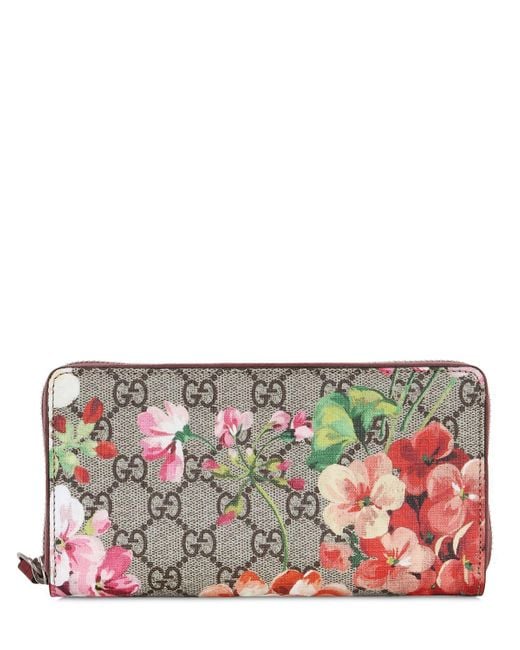 Gucci Blooms Gg Supreme Zip Around Wallet in Pink | Lyst