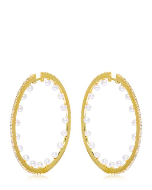 Lyst Apm Monaco Pearls Hoop Earrings in Metallic