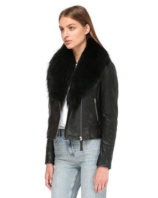 Mackage Jacket Fur Collar Mackage Black Yoana Sp Biker Leather Jacket With Fur Collar Lyst