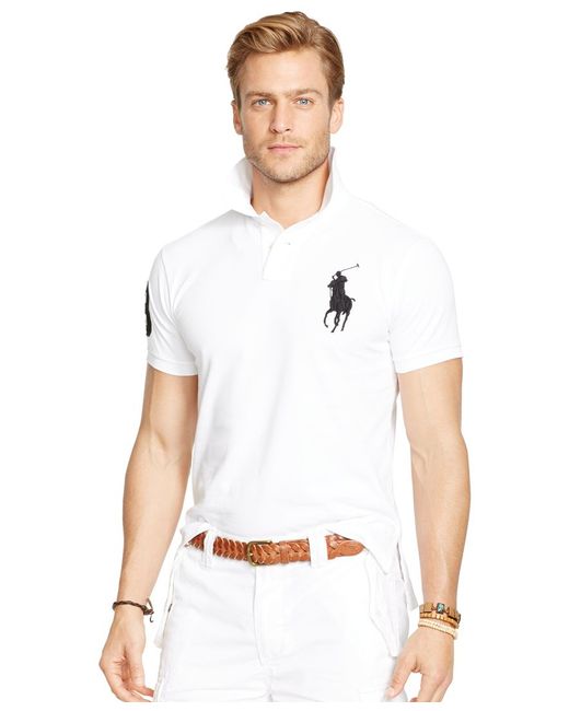 Polo ralph lauren Custom-fit Big Pony Mesh Polo in Gold for Men (white ...