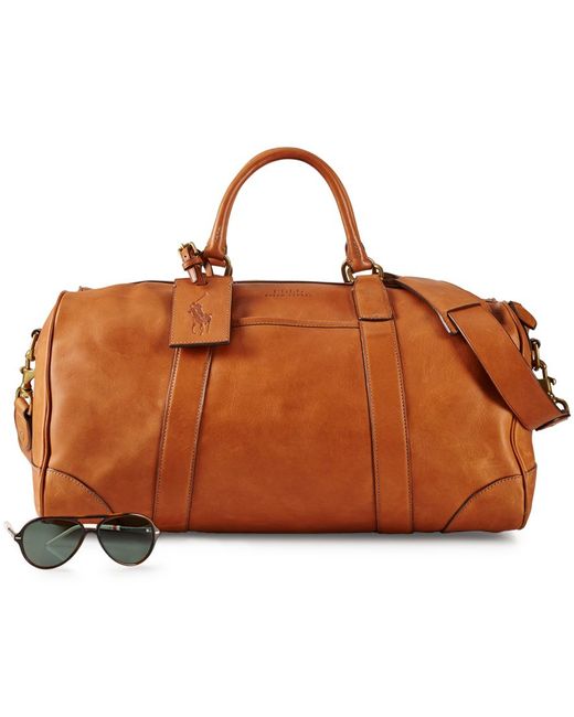 Polo ralph lauren Leather Duffel Bag in Brown for Men (Cognac) | Lyst