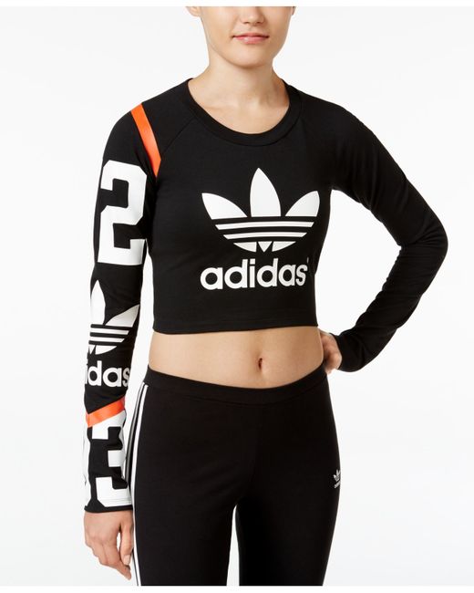 Adidas Originals Basketball Long-sleeve Crop Top in Black | Lyst