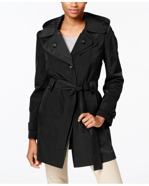 London fog Petite Layered-collar Belted Raincoat in Black | Lyst