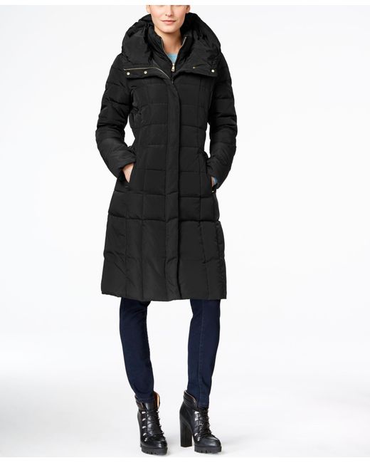 Cole haan Hooded Long Down Puffer Coat With Vestee in Black | Lyst