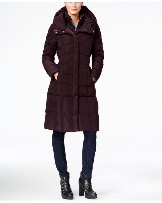 Cole haan Hooded Long Down Puffer Coat With Vestee in Purple Lyst