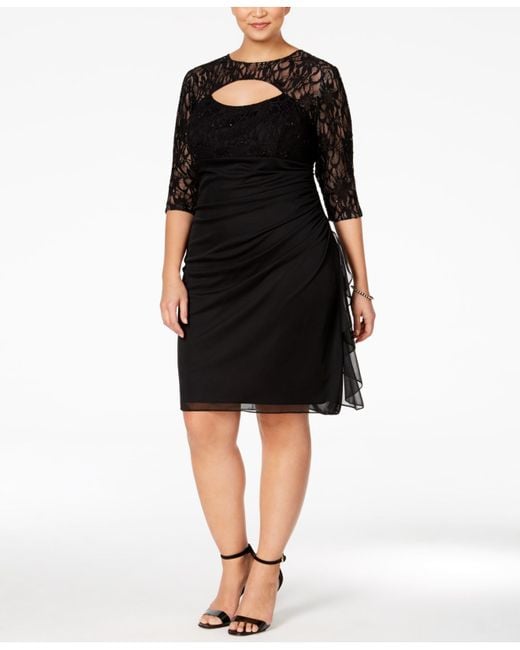 Betsy & adam Plus Size Lace Cutout Cocktail Dress in Black | Lyst
