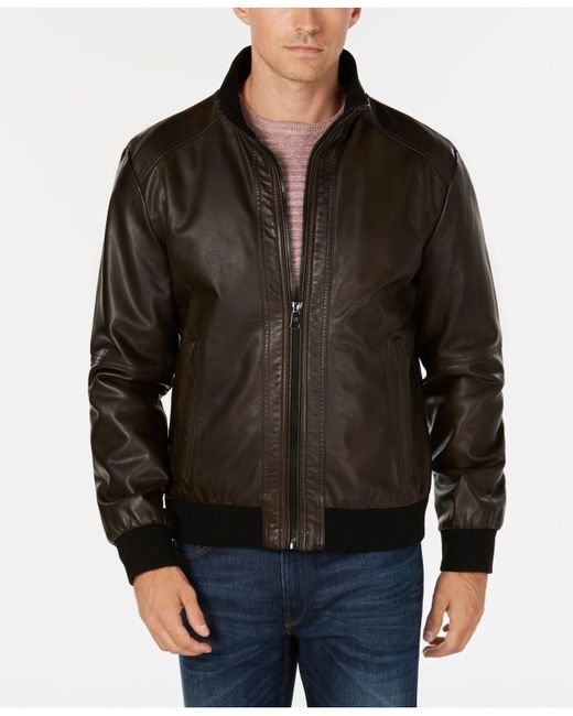 Lyst Calvin Klein Faux Leather Er Jacket In Brown For Men Calvin Klein Brown Faux Leather Er Jacket For Men Lyst