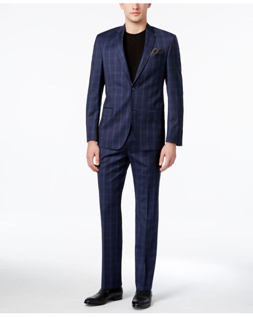 Dkny Men's Slim-fit Blue Tonal Plaid Suit in Blue for Men | Lyst