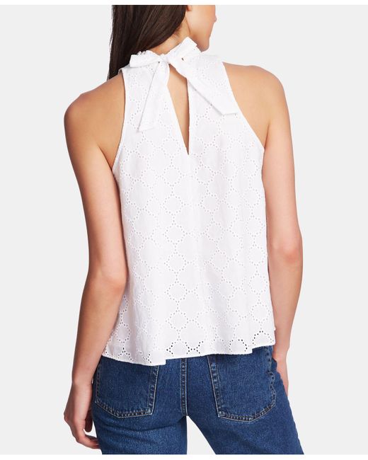 1 STATE Eyelet Cotton Halter Top  in White Lyst
