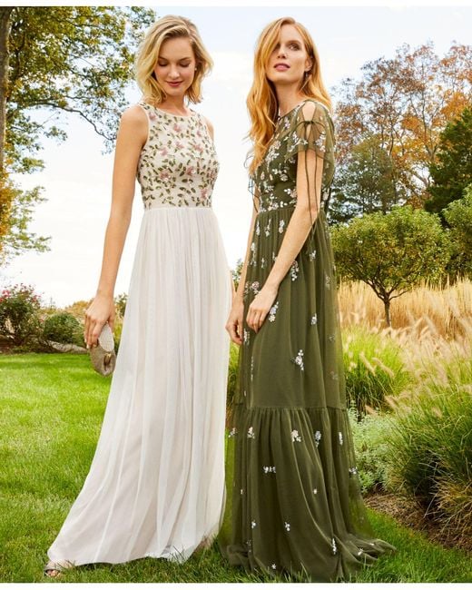 adrianna papell boho beaded mesh gown