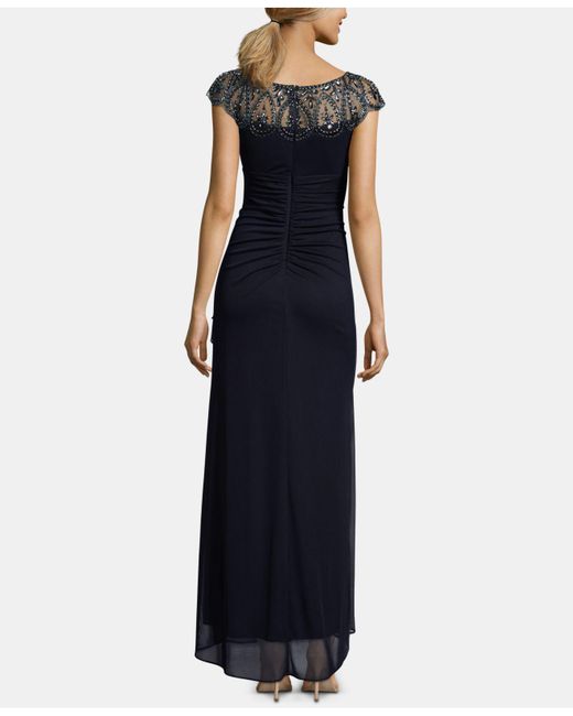 Lyst - Xscape Petite Embellished Illusion Gown in Blue