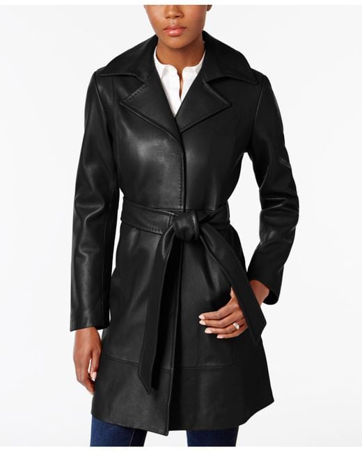 Lyst Jones New York Leather Belted Trench Coat In Black Jones New York Black Leather Belted Trench Coat Lyst