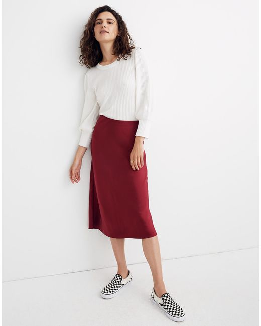 Madewell Satin Midi Slip Skirt in Bright Garnet (Red) - Lyst