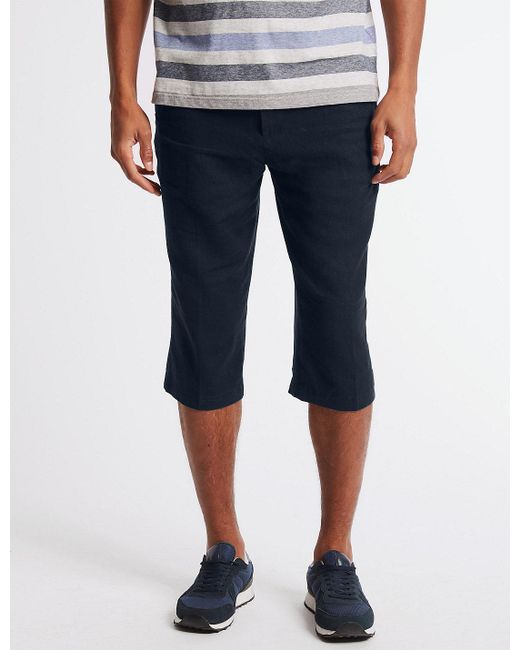 Lyst Marks & spencer Linen Rich Adjustable Waist Shorts in Blue for Men