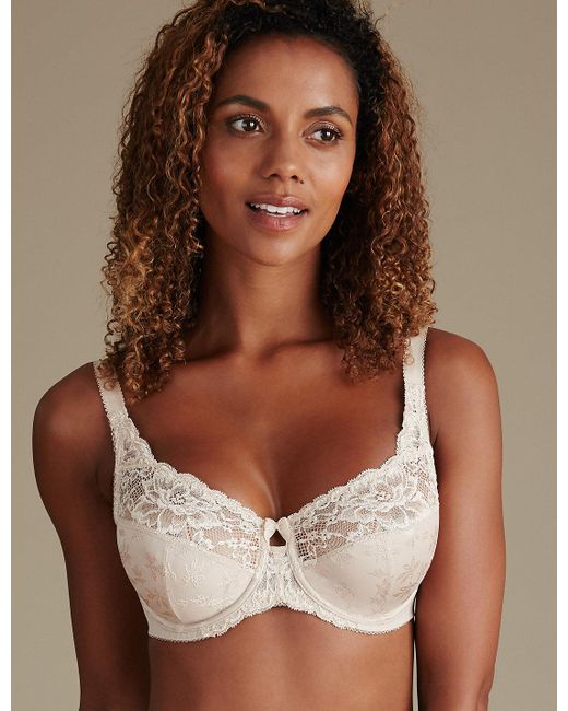 Marks And Spencer Floral Jacquard Lace Underwired Full Cup Bra A H In Brown Lyst 