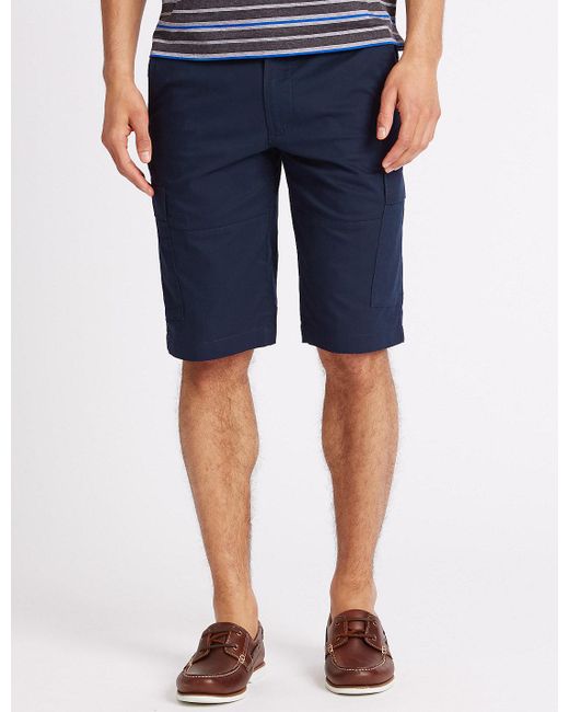 Marks & spencer Cotton Rich Cargo Shorts in Blue for Men | Lyst