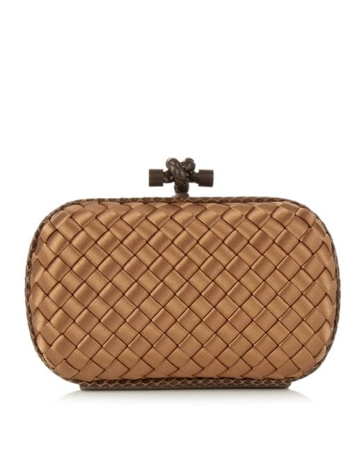 bottega veneta knot satin and water snake clutch in gold lyst bottega veneta knot satin and water snake clutch in gold lyst