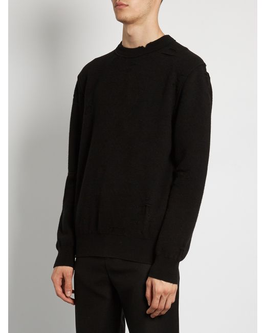 Balenciaga Wool-blend Distressed-knit Jumper in Black for Men | Lyst