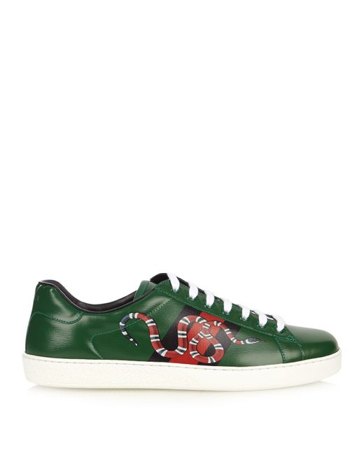 Gucci Ace Snake-print Leather Trainers in Green for Men | Lyst