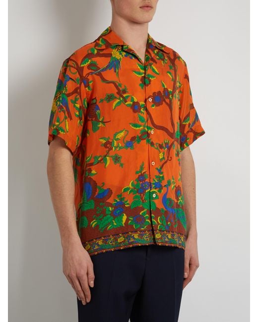 Gucci Jubilee-print Short-sleeved Silk Shirt in Orange for Men | Lyst