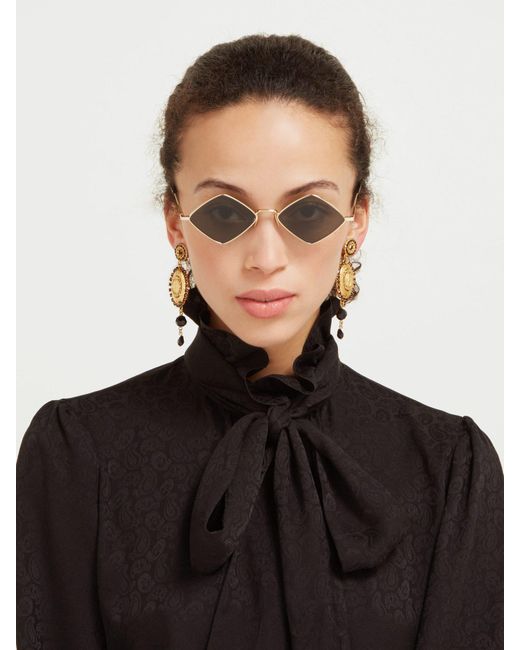Saint Laurent Lisa Diamond Shape Metal Sunglasses in Metallic - Lyst
