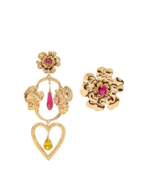 Rodarte Flower Asymmetric Gold Plated Earrings In Metallic Lyst Rodarte Metallic Flower Asymmetric Gold Plated Earrings Lyst