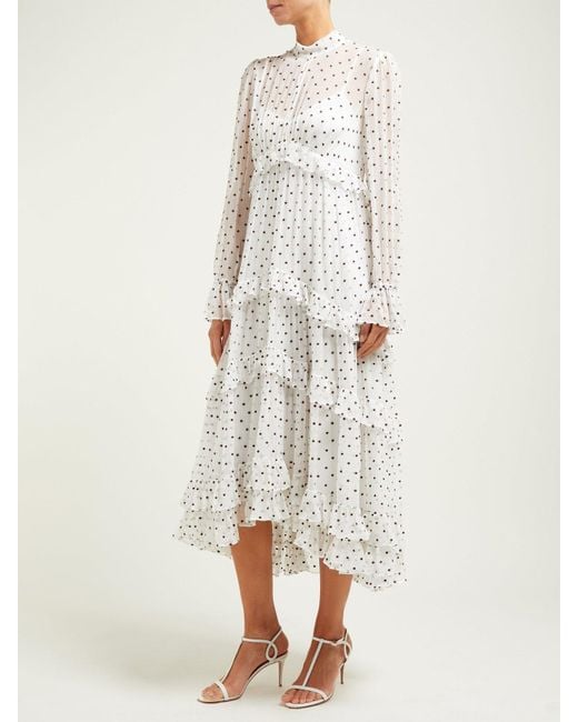 Zimmermann Zippy Polka Dot Tiered Midi Dress in White - Lyst