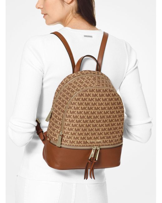 MICHAEL Michael Kors Rhea Medium Logo Jacquard Backpack in Brown - Lyst