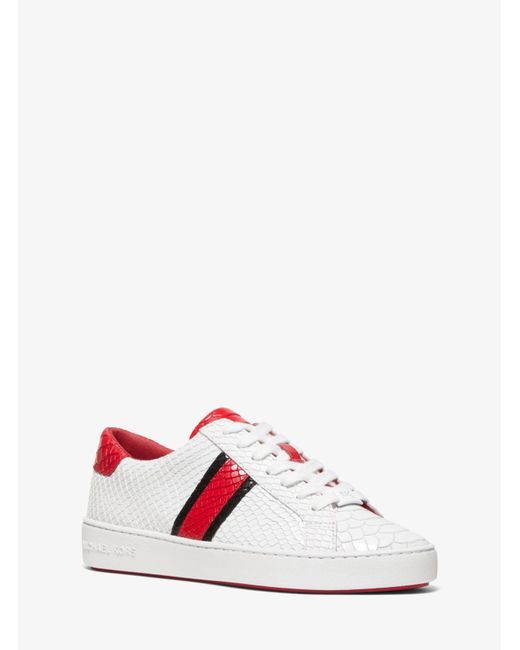 michael michael kors irving python embossed stripe leather sneaker