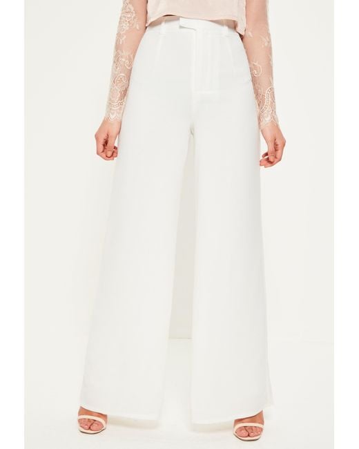 Lyst - Missguided Petite Premium Crepe Wide Leg Pants White in White ...