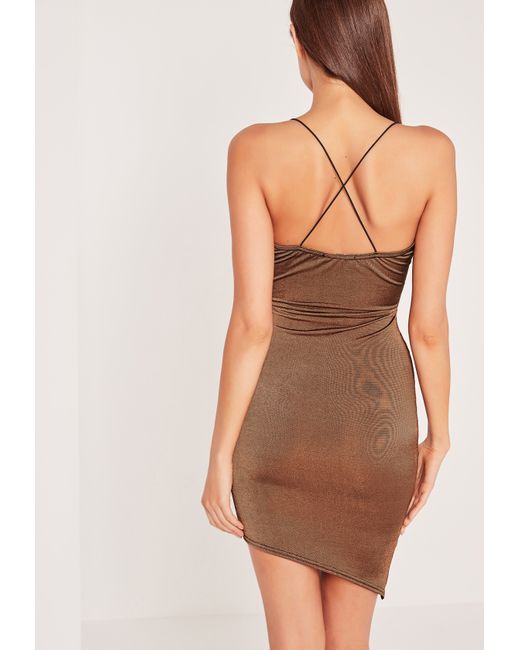Missguided Brown Strappy Wrap Bodycon Dress in Brown | Lyst
