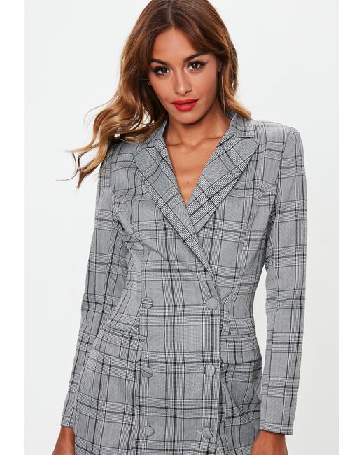 Lyst - Missguided Gray Hertitage Plaid Blazer Dress in Gray