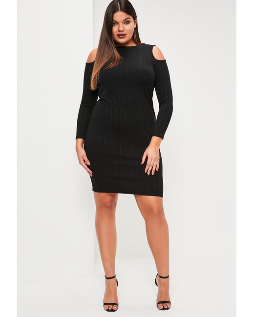 Missguided Plus Size Black Ribbed Cold Shoulder Bodycon ...