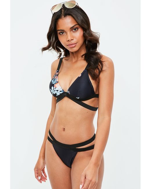 Lyst Missguided Navy Double Strap Crossover Bikini In Blue