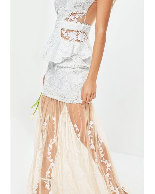 Lyst Missguided White Lace Mesh Embroided Frill Maxi Dress In White 8130