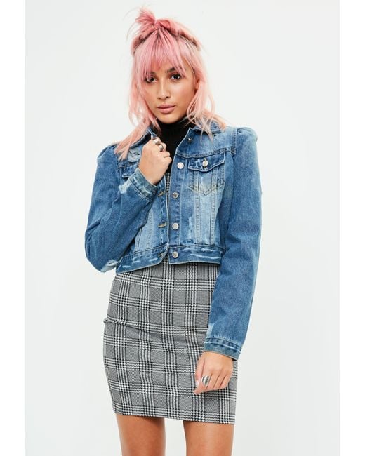 Lyst - Missguided Blue Puff Shoulder Detail Cropped Denim 